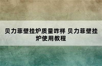 贝力菲壁挂炉质量咋样 贝力菲壁挂炉使用教程